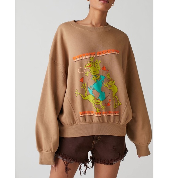 Urban Outfitters Tops - NWT UO 90s EcoFriendly 'Think Green Keep It Clean' Frog Nature Sweatshirt